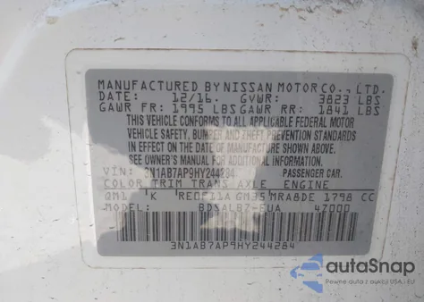 2017 Nissan Sentra S from USA, damaged, VIN 3N1AB7AP9HY244284